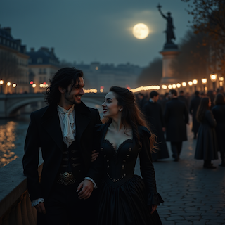 Couple at night in Paris